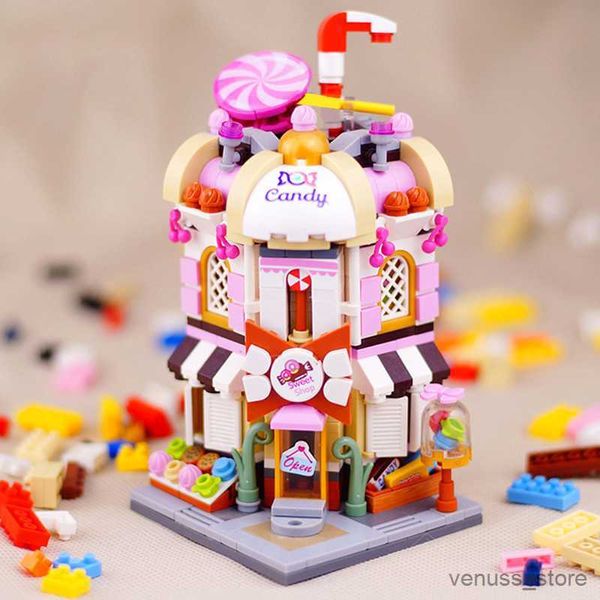 Blocs Miniature City House Building Blocks Candy Store Game Hall Street View Modèle Assemblé Jouets pour enfants Cadeau d'anniversaire R230701