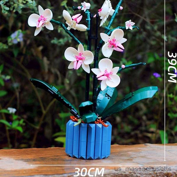 Bloques Moc Bouquet Orchid Block Flower Planta Rose Bloques de construcción en macetas Ajustados para 10311 Kit romántico Asamblea Building Joy Girl Regalo R230817