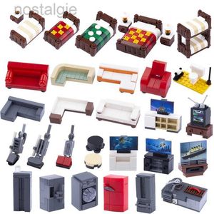 Blokken MOC City House Compatibel Keuken Badkamer Woonkamer Accessoires Bouwstenen Klassiek Meubilair Bed Piano TV Bakstenen Speelgoed 240401