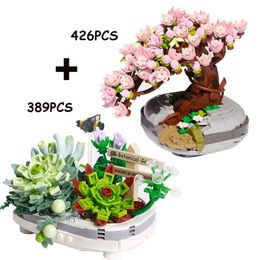 Blokkeert MOC Creative Loz Mini Flower Pot Plant Building Block City Cherry Tree Decoratie Bricks Diy Christmas Boys Kids Toys Gifts 220826