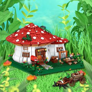 Blokkeert MOC Fairy Tale Mushroom House Bouwstenen Set Village Architectuur Micro Mini Bricks Constructie speelgoed voor kinderen 230816