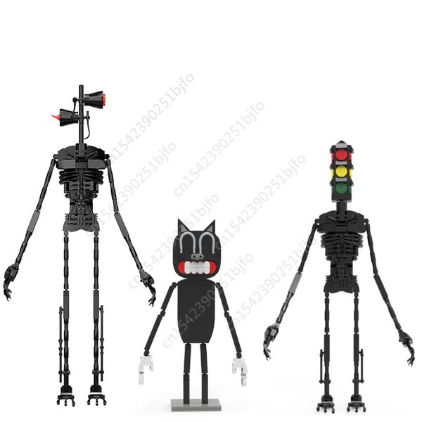 Bloques Moc Horror Juego Escena Sirena Cabeza Clásico Monstruo Mecánico Bloque de Construcción Modelo Negro Robot Niño Juguete Regalo 220827