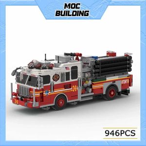 Bloques Moc New York Fire Brigade Engine 34 modelo bloques de construcción serie de coches tecnología ladrillos DIY juguetes de ensamblaje para niños regalo 240120