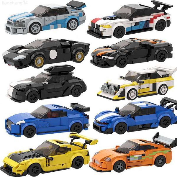 Blocs MOC Speed Champions Voiture De Course Sport Modèle Garage Ensembles Blocs De Construction Coureurs Célèbres Ville Véhicule Technique DIY Briques Jouets L230724