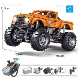 Blokkeert MOC Technical Orange Monster Buggy Truck RC Remote Control CAR 1492PCS 1 12 Power Building Blocks voor volwassenen speelgoedvoertuigen modellen T240325