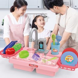 Juguetes para lavavajillas para niños Mesa de lavado eléctrico de educación temprana de la cocina de los juguetes de lavado J240415
