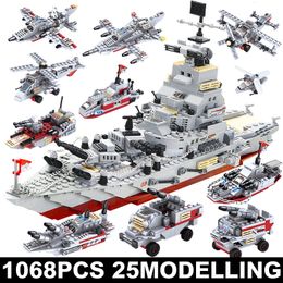 Blokkeert Model Warships Building Construction Set for Boys Navy War Chariot Ship Army Boat Plane Bicks Toys Children 230210