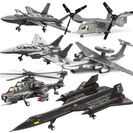 Blokkeert moderne militaire SR71 Blackbird Spy Plane F15 Fighter Aircraft Soldier Building Blocks Sets Airplane Model Dolls Brick Kids Toy