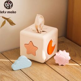 Blokkeert Montessori Baby Toys Food Grade Silicone Theether Star Shape Board Matching Games Puzzles Toys Education Learn Toys Tissue Box