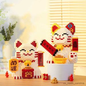 Bloques Neko diamante bloque de construcción gato de la suerte bienvenida dinero rico gato conexión figura juguete para regalo de Año Nuevo R230907