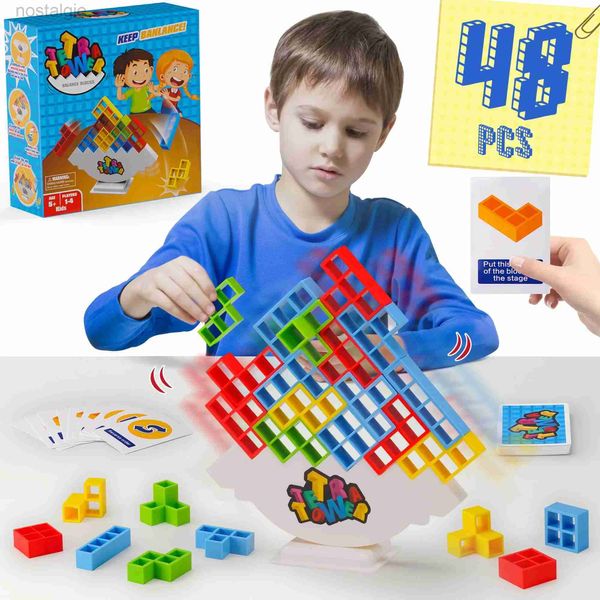 Bloques Nuevo 48PCS Tetra Tower Balance Apilamiento Bloques de construcción Juego de mesa para niños Adultos Amigos Equipo Familia Juego Fiesta Regalos de Navidad 240401