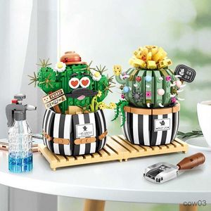 Blokken Nieuwe Cactus Mini Bouwstenen DIY Bonsai Succulent Simulatie Groene Planten Bloemen Woondecoratie Kinderspeelgoed Speelgoed Geschenken R230718