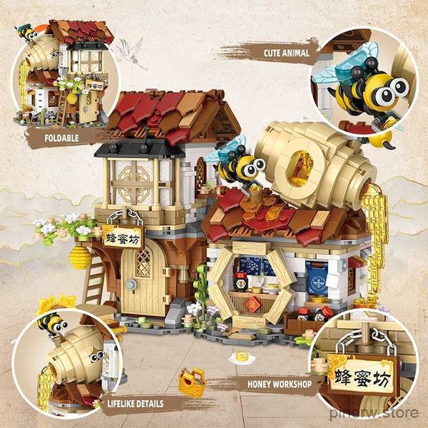 Blocs Nouveau créatif Mini Street View Bee Shop bloc de construction bricolage chinois pliant StreetView porc boutique Puzzle jouets pour enfants cadeau