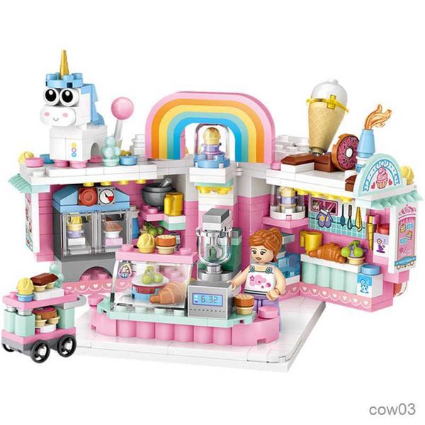 Blocs Nouveaux Mini Blocs de Construction Pliables Assemblés Street View Jouets Chine Rue Gâteau Frites Boutique Briques Jouets pour Enfants Cadeau R230718