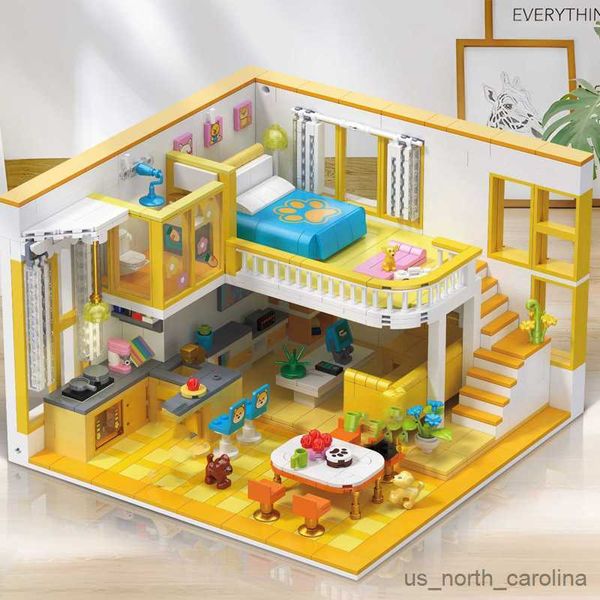 Bloques Nueva casa nórdica Construcción Juego de bloques de construcción Apartamento Dormitorio Cocina Esquina Figuras Micro juguetes Niños Niñas R230907