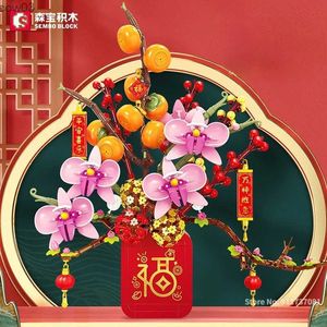 Bloques Ramo de Año Nuevo Caja de música ligera Bloque de construcción Decoración china para el Festival de Primavera Flores Naranjo Regalo de Año Nuevo R231020