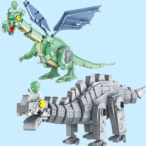 Blocs plantes originales vs Zombies Zombot Dark Dragon bâtiment Dinotronic Mechasaur Mech Robot cadeau pour enfants jouet dinosaure 231114