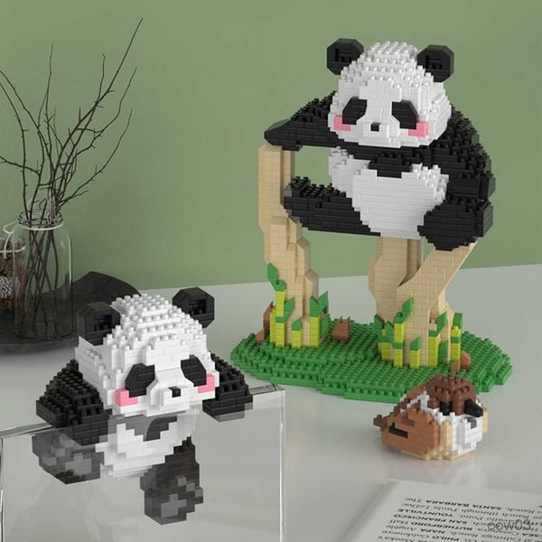 Bloques Panda Micro bloques de construcción modelo lindo Animal Mini ladrillos figura de tres juegos de ensamblaje juguetes para chico regalos en R230720