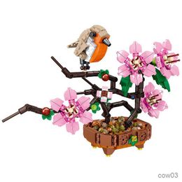 Blocs Peach Blossom Romantique Fleur Jardin Oiseaux Plantes En Pot Assemblage Blocs De Construction Classique Modèle Briques Ensembles Enfants Cadeaux R230720