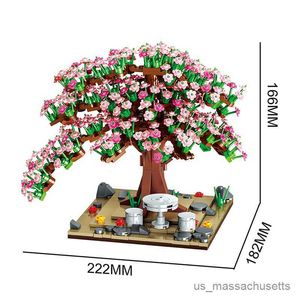 Blokken roze kersenbloesem moc mini -bouwstenen diy creatief straatbeeld cherry bloesem model geassembleerd speelgoed baksteen vriendin cadeau r230817