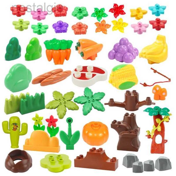 Blocs Série de plantes gros blocs de construction fleur herbe arbre fruits ornement accessoires scènes compatibles assembler des jouets pour enfants briques 240401