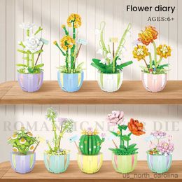 Blokken Pot Planten Blokken Stad Daisy Cactusvijg Lelie Jasmijn Roos Model Speelgoed Micro Bouwstenen Voor Kinderen Geschenken R230907