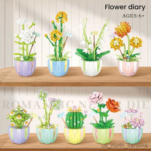 Blocs Plantes en pot Blocs Ville Daisy Figue de Barbarie Lily Jasmin Rose Modèle Jouets Micro Blocs de Construction Pour Enfants Cadeaux R230907