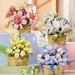 Blocs Panier de fleurs en pot blocs de construction créatif bonsaï plante Bouquet modèle assembler des briques décoration cadeaux de noël pour enfants