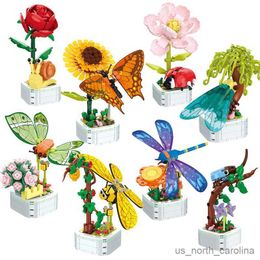 Blokken Potplant Vlinder Zonnebloem Roos Bouwstenen Set Leuk Onderwijs Speelgoed voor Meisjes Kinderen R230907