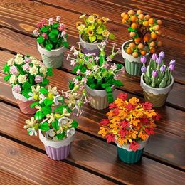 Blocs Fleur préservée plante verte en pot blocs de construction jouets étamines de fleurs ornements de plantes en pot assemblage de jouets éducatifs R231208