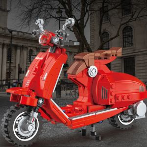 Blocks Red Technical MOC Building Bloum Assemble Model Model Classic Pedal Motorcycle Vintage Vespa Bricks Toys Collection pour les cadeaux pour enfants