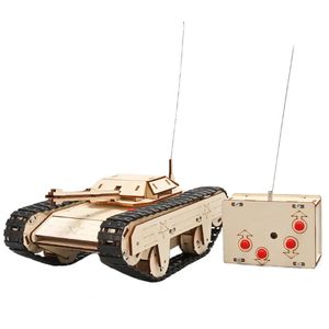 Blokken Afstandsbediening Tank Jongens Speelgoed DIY Houten Puzzel Technologie Gadget STEM Wetenschap Natuurkunde Kinderen Educatief 231127