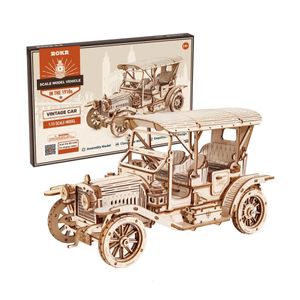 Blokken Robotime Rokr Klassieke auto 3D Houten puzzel Montessori Speelgoed Vintage auto 1 15 Schaal Modelbouwsets voor kinderen 231013