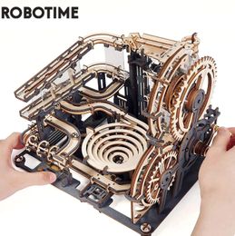 Blokken Robotime Rokr Marble Run Set 5 soorten 3D houten puzzel Diy Model Building Block Kits Assembly speelgoedcadeau voor tieners volwassen nachtstad 230105