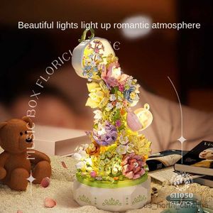 Blokken Romantische verlichting bloem muziek Bouwstenen Bouwstenen speelgoed DIY vakantie vriendin Kerstcadeau verjaardagscadeau R230905