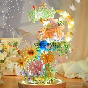 Bloques de construcción de casa de flores de cielo romántico, microjuguetes creativos de bonsái de girasol para niñas, regalos para niños, decoración de escritorio vaiduryb