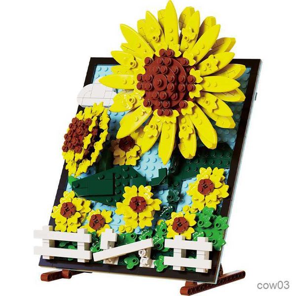 Bloques Girasoles románticos Flores eternas Adornos Imagen Mural Jardines Casa Bloques de construcción Modelo clásico Ladrillos Juegos Niños Kits R230720