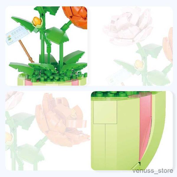 Bloques Flor de rosa Bloque de construcción Ladrillo Eterno Ramo Modelo Asamblea Planta de plástico Decoración Juguete educativo para niños Regalo de cumpleaños R230701