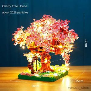 Blocs Sakura Train Tree House Model set City Micro Building Block Cherry Street View Jouets de Noël R230629