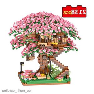 Bloques Sakura Tree House Build Block City Street Cherry Blossom modelo bloques de construcción DIY juguetes para niños juguete para regalo R230911