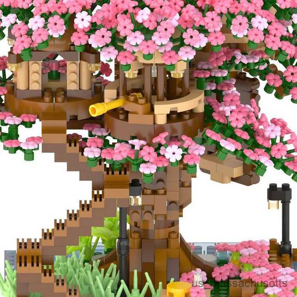 Blocs Sakura Tree House Blocy Blocs Diamond Blocs Japanese Street View Cherry Blossom Model Toys Micro B Toys for Girls Gift R230817