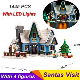 Blokken Santas Bezoek 10293 Building Kit Gifts For Kids 1445pcs Winter treinstation Kerstmisbakken speelgoed kinderen 230222