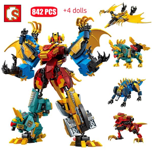 Blocks Sembo 4in1 Transformer Robot Mecha Blocs de construction Kits Dinosaur World Mech Model Assembly Bricks Kids Toys Boys Boys Birthday