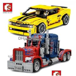 Blocks Sembo City Super Racing Car Vehicle Building Créateur Heavy Truck Lorry Expert Bricks Set Models Children Children Toys Drop Deved DHQC1