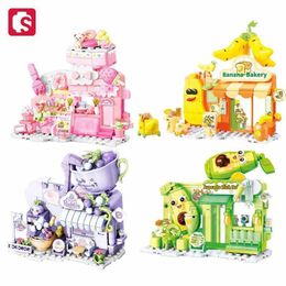 Blocks Sembo Fruit Street View dessert Shop Art Model Building Building City Brick Decoration Girl Toy Childrens Cadeaux H240523