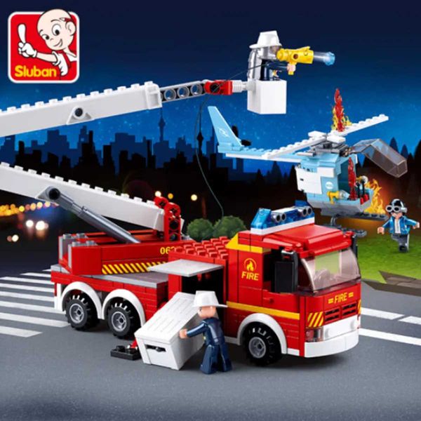 Blocs Sluban bloc de construction jouets ville pompier 394 pièces briques B0627 plate-forme élévatrice camion de pompier compatible avec les grandes marques 240120