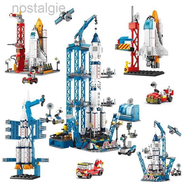 Bloques Lanzamiento de cohetes espaciales Modelo Bloques de construcción Ciudad Estación espacial aeroespacial Shuttle Ship Astronauta Ladrillos Juguetes Niños 240401