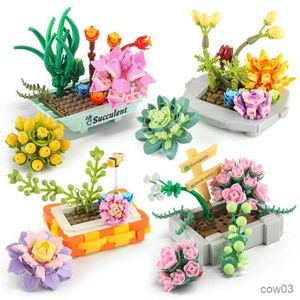 Blocs Blocs de construction succulents Décoration de la maison Fleurs et plantes en pot Petites particules Assemblé Jouets Blocs éducatifs pour enfants R230718