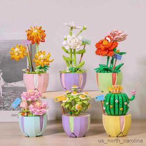 Blocs Plantes succulentes en pot blocs de construction ensemble Lily pissenlit Rose fleur Bouquet brique éducation jouets pour filles cadeau de noël R230907