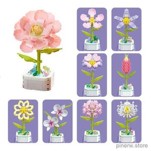 Blocs Kit de blocs de construction de Bouquet de tournesol, bricolage de fleurs d'orchidées éternelles, ensemble de jouets, briques en pot de roses, assemblage, cadeau pour fille et ami adulte